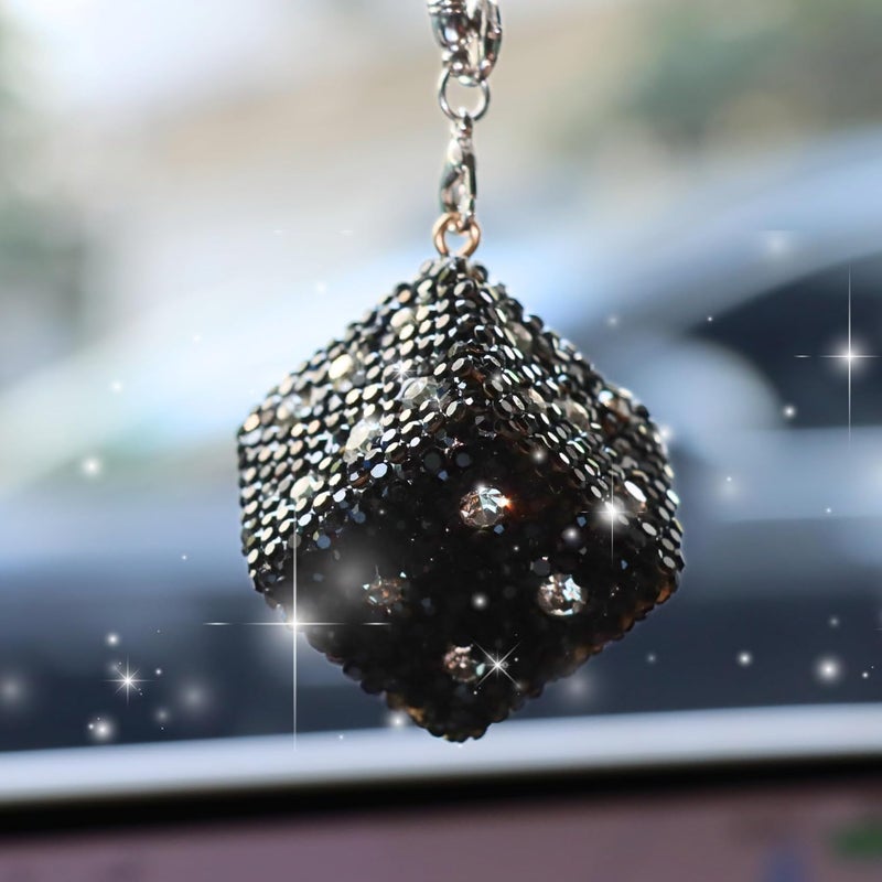 MOTOFITOOL Creative Hanging Dice with Dots Car Rearview Mirror Charm, Bling Car Charm, Rear View Mirror Accessories, Stylish Auto Interior Decor(Black) - Image 1
